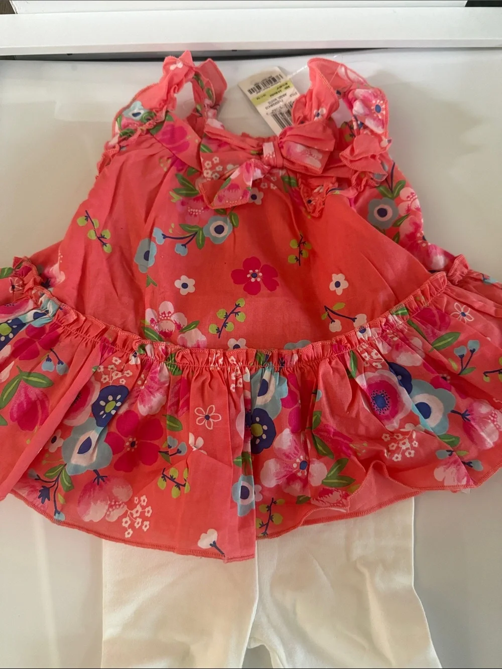 First Impressions Coral Floral Top with White Leggings Kids Matching Set